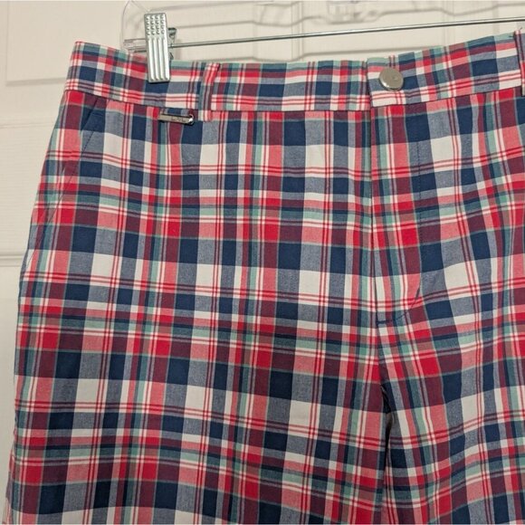 Lauren Ralph Lauren Active Plaid Bermuda Shorts Womens Size 12 Blue Red Cotton - Picture 2 of 10